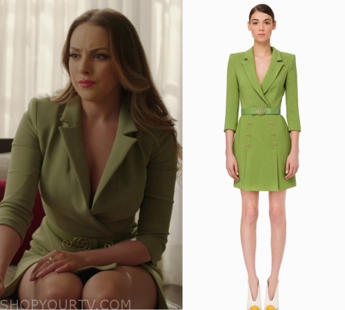 Dynasty: Season 3 Episode 8 Fallon's Green Belted Blazer Dress - | TV Fashion & Outfits