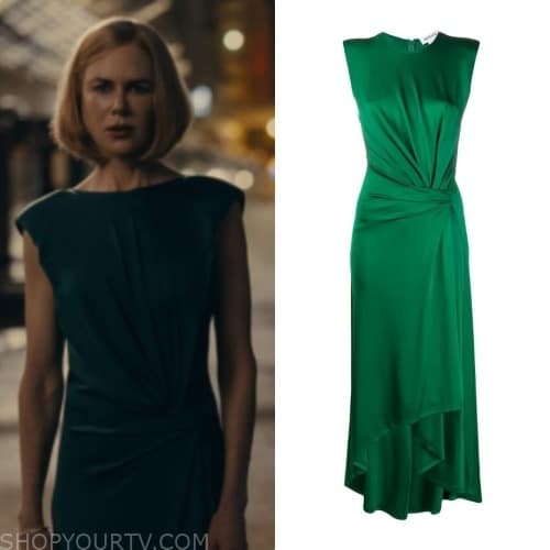Expats: Season 1 Episode 1 Margaret's Green Satin Gathered Dress | Shop  Your TV