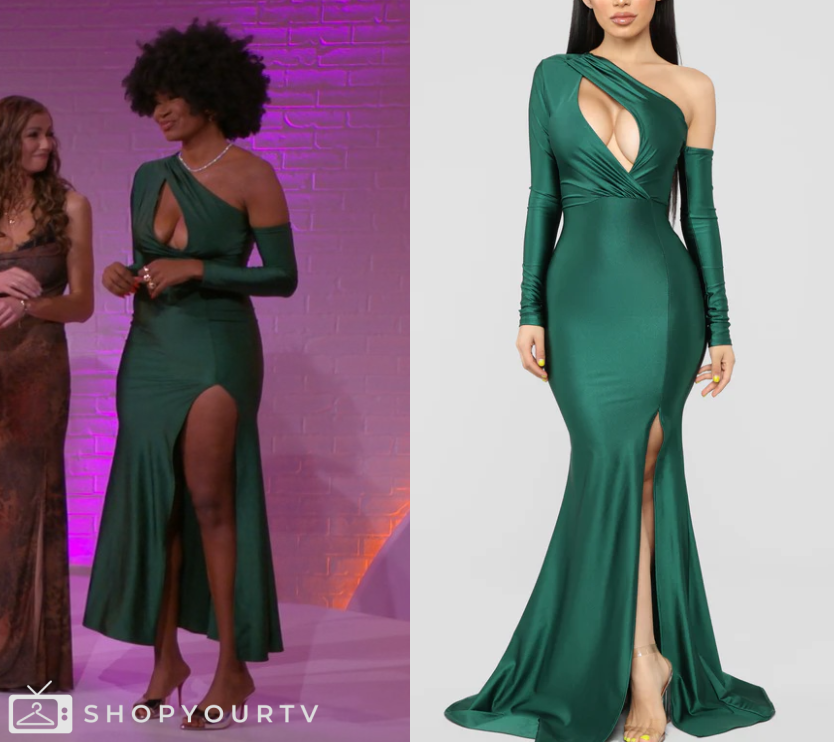 green emerald velvet dress Two Piece Green Balloon Sleeves Long Prom Dress with Slit – FancyVestido main image 0