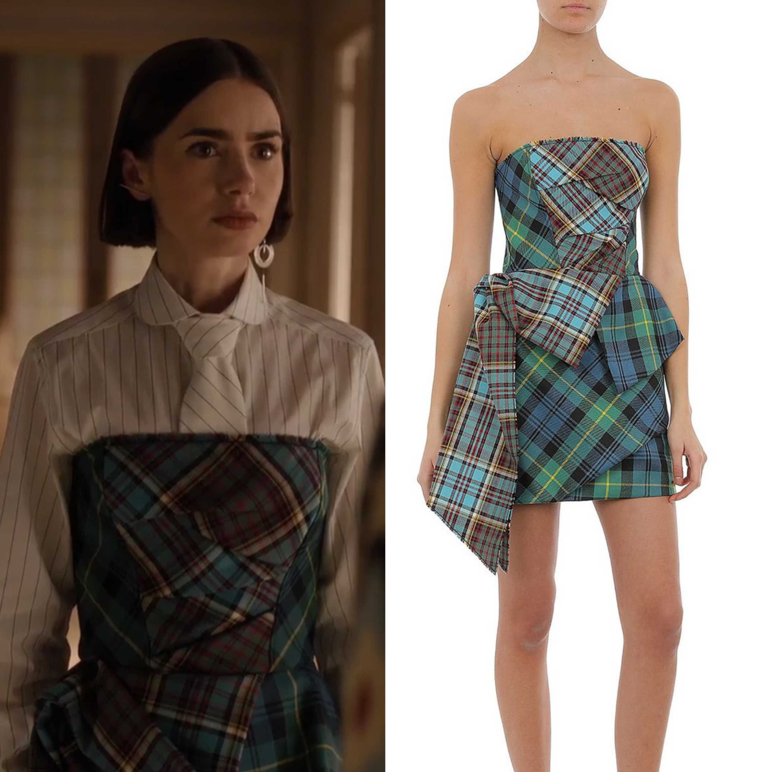 Emily in Paris: Season 5 Episode 8 Emily's Tartan Strapless Mini Dress ...