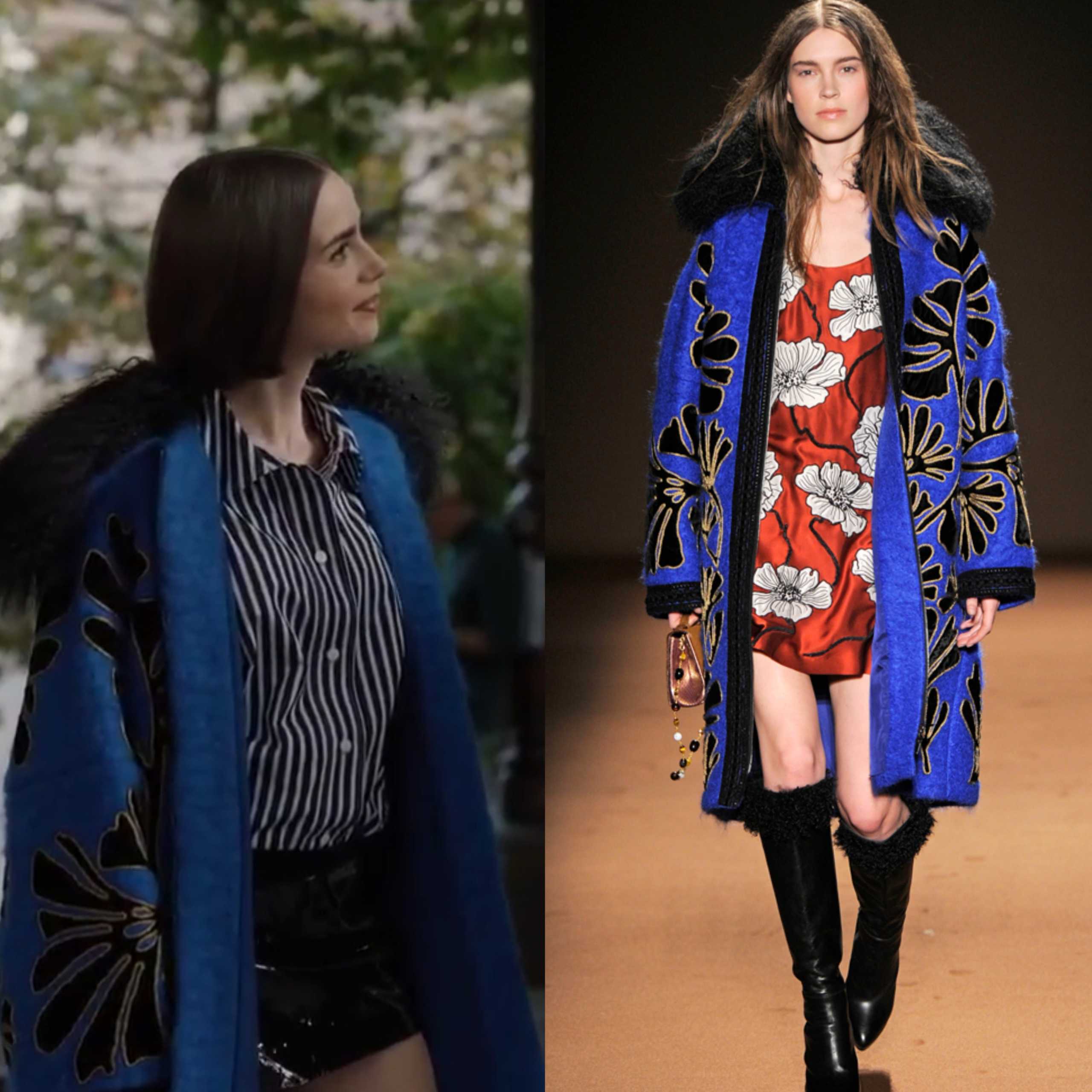Emily in Paris: Season 5 Episode 09 Emily's Blue Embroidered Coat Emily in Paris: Season 5 Episode 09 Emily's Blue Embroidered Coat