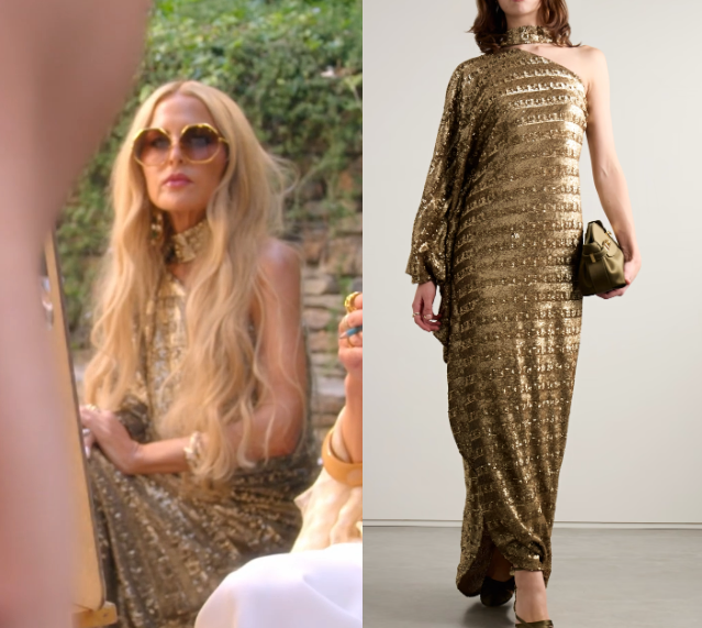 Real Housewives of Beverly Hills: Season 15 Episode 2 Rachel Zoe's Gold Metallic One Shoulder Dress | Shop Your TV Real Housewives of Beverly Hills: Season 15 Episode 2 Rachel Zoe's Gold Metallic One Shoulder Dress | Shop Your TV