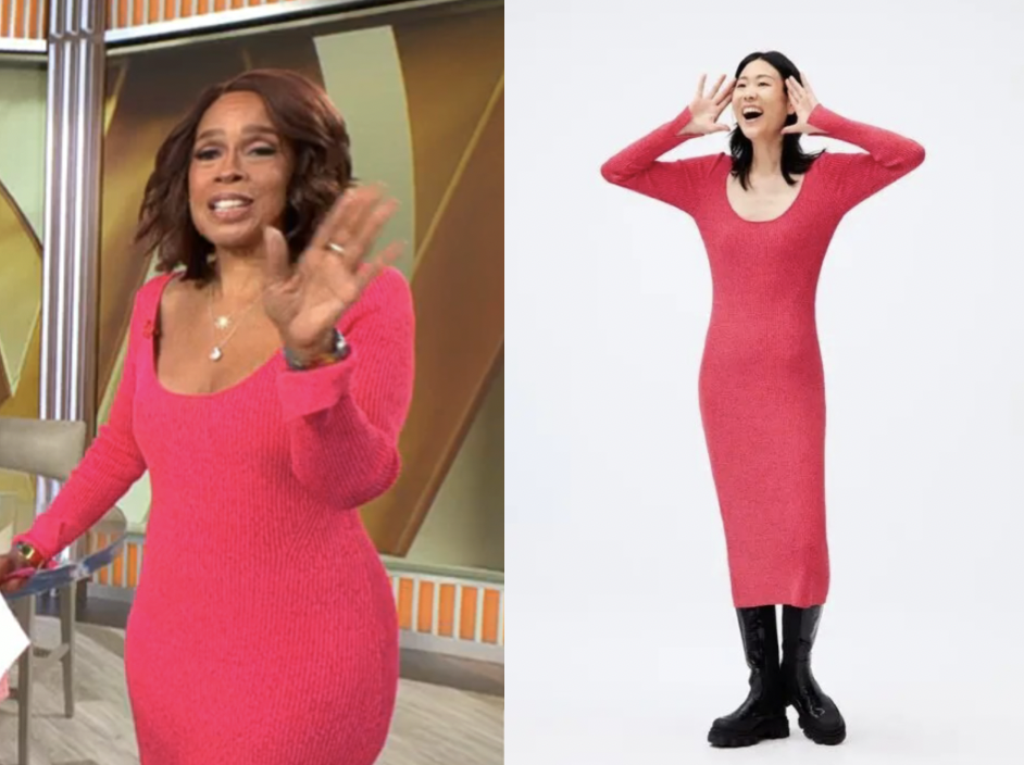 CBS Mornings: January 2026 Gayle King's Pink Ribbed Knit Scoop Neck Midi  Dress | Shop Your TV
