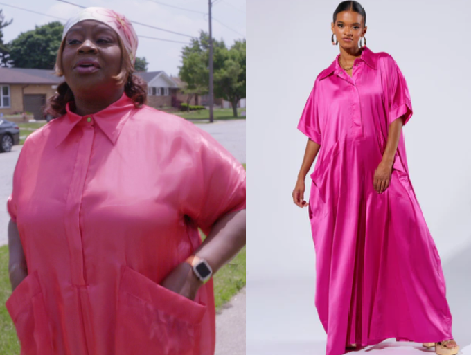 Ugliest House in America: Season 7 Episode 2 Retta's Hot Pink Satin Shirt Dress | Shop Your TV Ugliest House in America: Season 7 Episode 2 Retta's Hot Pink Satin Shirt Dress | Shop Your TV