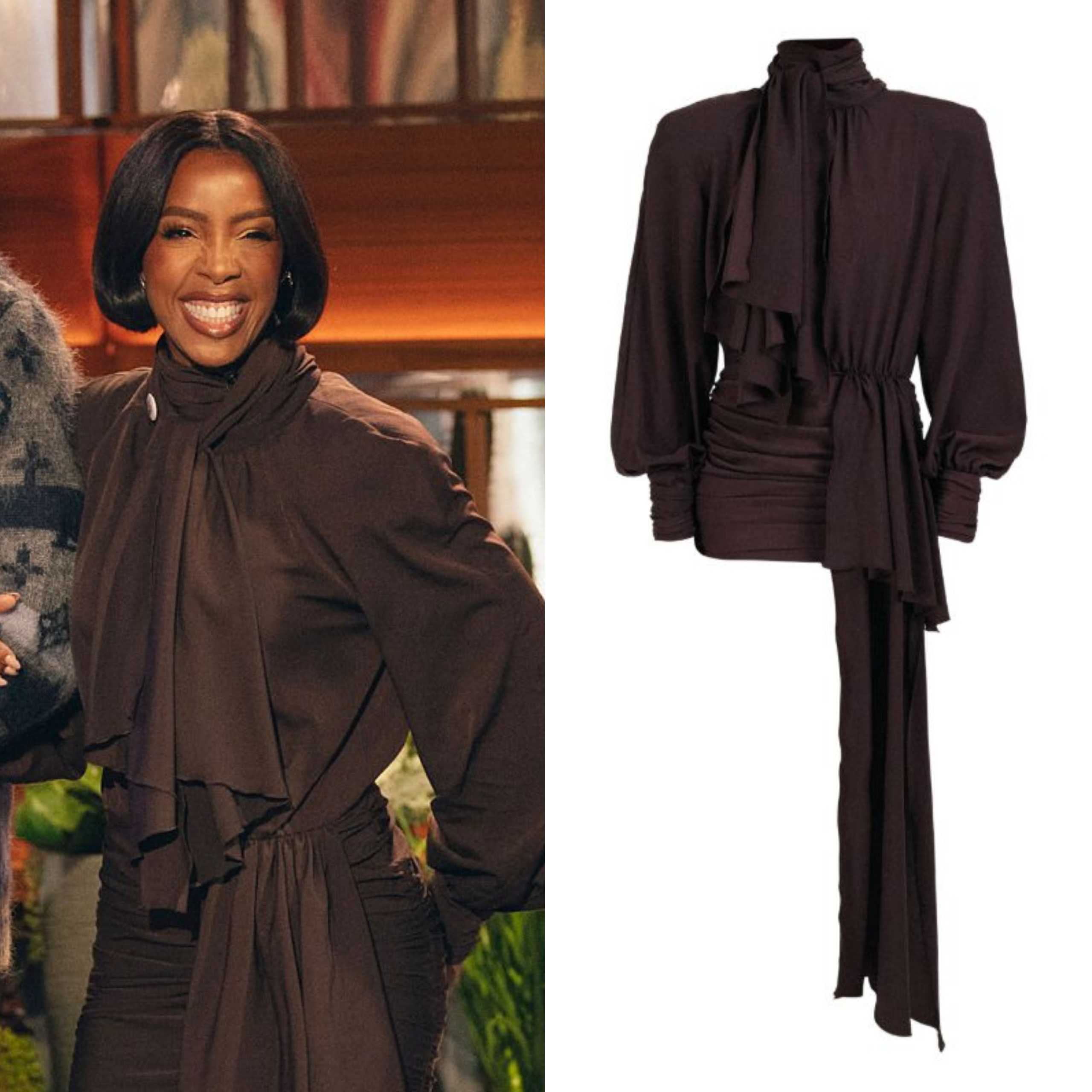 The Kelly Clarkson Show: February 2026 Kelly Rowland's Brown Dress with  Draped Collar | Shop Your TV