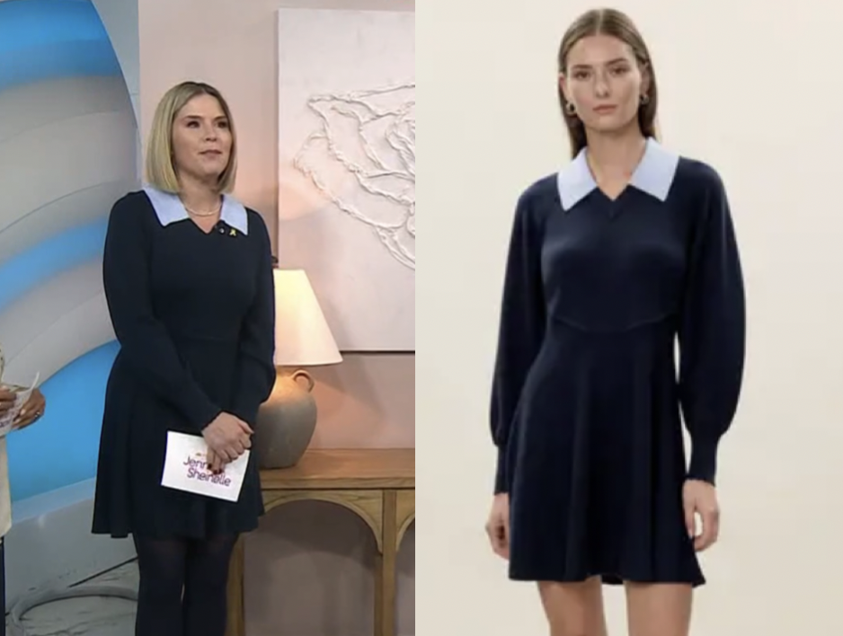 The Today Show: February 2026 Jenna Bush Hager's Navy Blue Knit Contrast  Collar Mini Dress | Shop Your TV