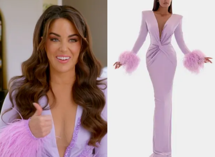 Real Housewives of Rhode Island: Season 1 Confessional Rosie DiMare's Purple  Feather Trim Dress | Shop Your TV